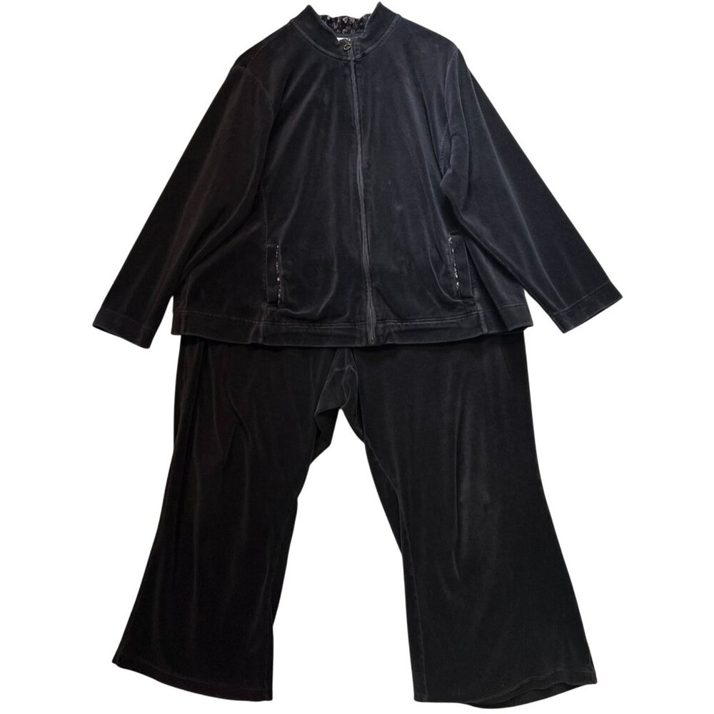Croft & Barrow Women's Velvet Tracksuit Full Zip Stretch Size 2X/3X Black Casual